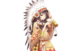 original characters, Native Americans, headdress, anime girls