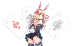 thigh, highs, bunny ears, aces, playing cards, bunny suit