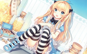 anime girls, blonde, thigh, highs, Alice in Wonderland
