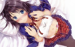 lying on back, blushing, anime girls, original characters