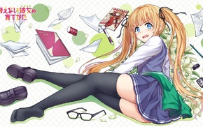 Saenai Heroine no Sodatekata, thigh, highs, school uniform, Sawamura Eriri Spencer, anime girls