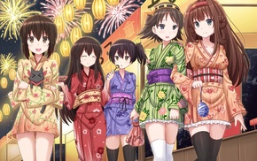 Kantai Collection, yukata, Hiei KanColle, Akagi KanColle, anime girls, Kongou KanColle