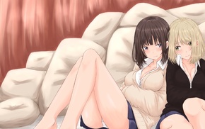 original characters, anime girls, pillows, panties, yuri