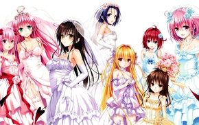 Nana Asta Deviluke, anime girls, Lala Satalin Deviluke, Yuuki Mikan, wedding dress, Golden Darkness