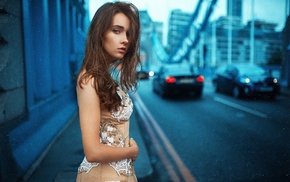 portrait, city, girl, road