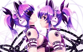 Exit Tunes, headphones, anime girls, purple hair, original characters