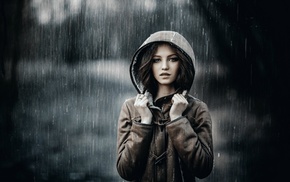 girl, model, brunette, Ksenia Malinina, rain