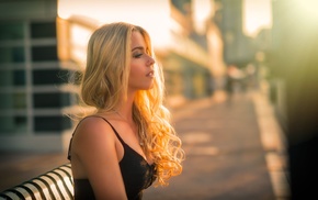 girl, blonde, face, portrait, looking away