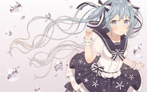 anime girls, wind, twintails, Hatsune Miku, Vocaloid, ribbon