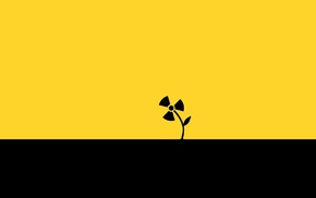 black, plants, flowers, simple, yellow, digital art