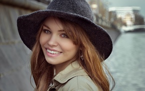 portrait, face, Anastasia Scheglova, smiling, hat, model