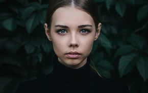 leaves, portrait, girl, face