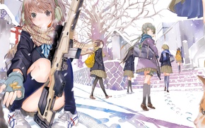 original characters, anime girls, artwork, machine gun, gun, anime