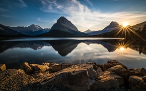 sun rays, Glacier National Park, calm, landscape, nature, lake