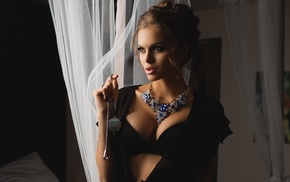 cleavage, jewels, girl, Aleksandr Mavrin, Viki Odintcova, black bras