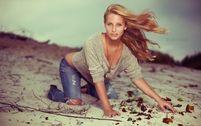 blonde, jeans, model, girl, necks, sand