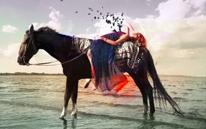 horse, digital art, model, girl