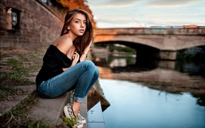jeans, reflection, model, urban, open mouth, sunset