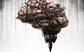 house, digital art, simple background, rock, The Evil Within, upside down