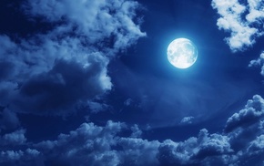 moon, blue, clouds