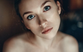 looking at viewer, face, freckles, model, blue eyes, Anastasia Lis