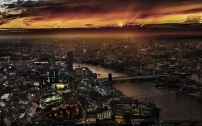 London, cityscape, sunset, river, sky