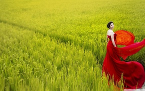 Asian, red dress, dress, girl