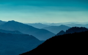 horizon, evening, hill, forest, valley, nature