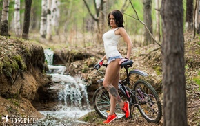 jean shorts, shoes, girl, nature, tattoo