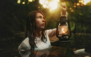 girl outdoors, model, lamps