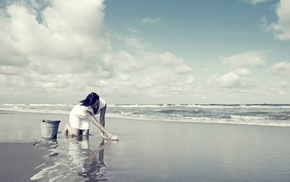 girl outdoors, model, sea