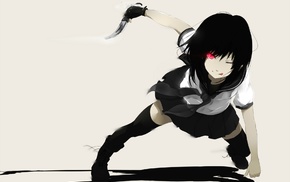 school uniform, thigh, highs, anime, knife, simple background