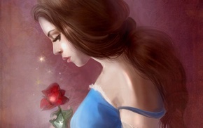 artwork, girl, rose