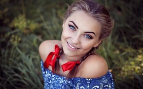 portrait, face, smiling, girl, ponytail