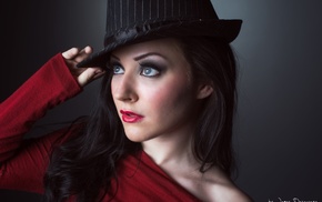 portrait, girl, face, hat