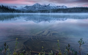 reflection, Banff National Park, mountain, sunset, nature, lake