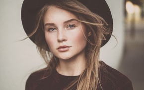 blonde, face, hat, portrait, girl