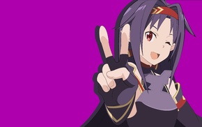 Konno Yuuki, Sword Art Online, peace sign, winking, anime, anime girls