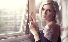 tattoo, blonde, girl, portrait, face