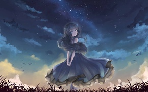 blue dress, anime girls, night