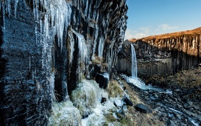 icicle, waterfall, rock, shadow, cliff, nature
