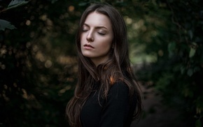girl outdoors, long hair, closed eyes, Georgiy Chernyadyev, blurred, girl