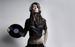 headphones, girl, vinyl