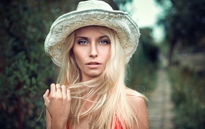 face, girl, hat, blonde, portrait