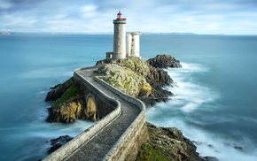 sea, stones, France, nature, lighthouse, landscape