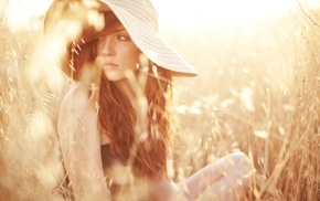 hat, redhead, looking away, freckles, long hair, girl outdoors