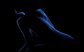 nude, blue, silhouette, girl