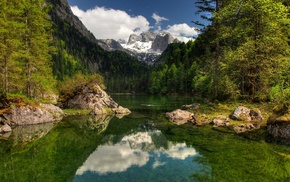 hill, nature, reflection, water, landscape, trees