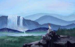 waterfall, landscape, painting