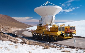 ALMA Observatory, road, snow, vehicle, winter, rock